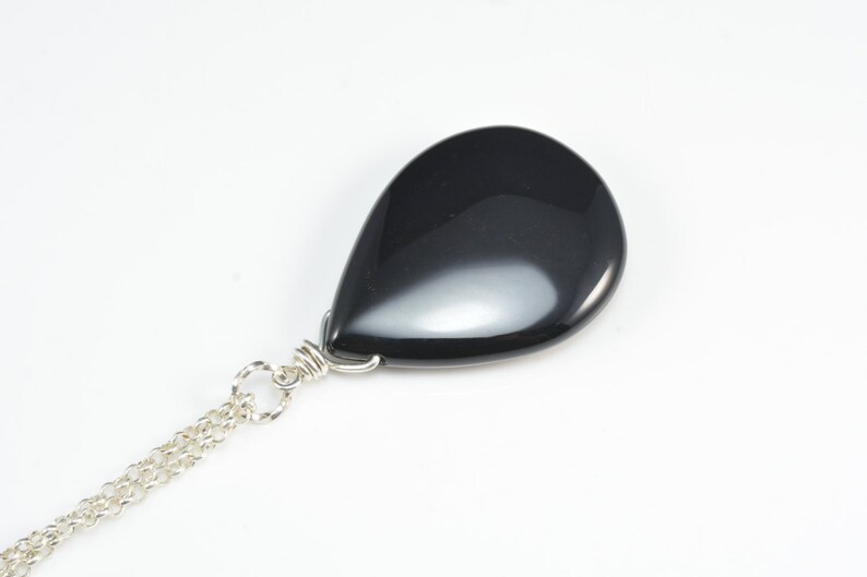 Black Onyx Teardrop Pendant Anthentic Black Agate Gemstone Etsy
