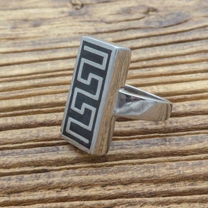 stainless steel ring, long rectangle men&#39;s ring, black and silver ring, jewelry gift for him, BF ring, simple style ring