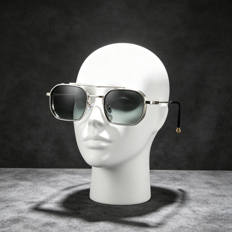 Gothic Sunglasses With Chains, Punk Rectangle Glasses, Cross Charm ...