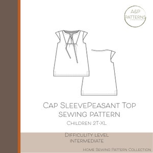 Toddler Girls PDF Sewing Pattern, Digital Pattern, Peasant Top Cap Sleeves, Sizes 2T 3T 4T 5/6 7/8 10/12 14/16, Downloadable Shirt Pattern image 1