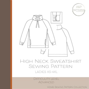 High Neck Raglan Sweatshirt Sewing Pattern, Pockets, Ribbed Cuff with Thumbholes (PDF Pattern)