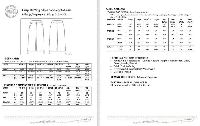 Capri Pattern Capri Pant Sewing Pattern, Elastic Waistband, Side Pockets (PDF Pattern ...