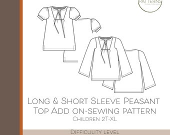 Toddler Girls Peasant Top Sewing Pattern, Long & Short Sleeves (PDF Pattern)