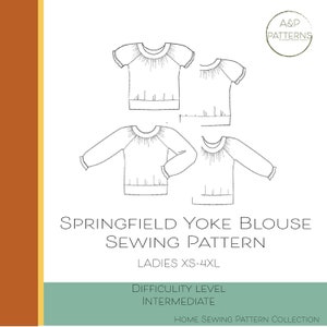 Ladies Women Springfield Yoke Blouse PDF Sewing Pattern, Download, Woven Fabric, Knit Fabric, Long  Sleeve, Short Sleeve Plus Size Top
