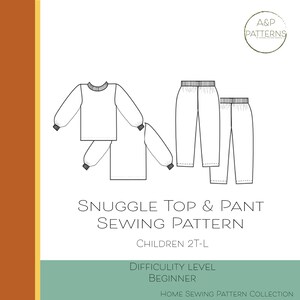 Puede incluir: Un patrón de costura para un conjunto de camiseta y pantalón de abrigo para niños de tallas 2T-L. El patrón es para un costurero principiante y forma parte de una colección de patrones de costura para el hogar.