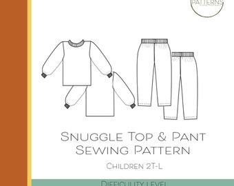 Toddlers Girls Boys PDF Sewing Pattern and More: Snuggle Top and Pant Sewing Pattern Set - Long Sleeve, Pull-on Shirt and Pant, Downloadable