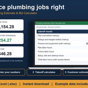 Plumbing Estimate Calculator | Excel Bid Spreadsheet for Plumbers (Digital Download)