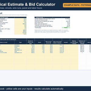 Electrical Estimate Calculator | Excel Bid Spreadsheet for Electricians (Digital Download)