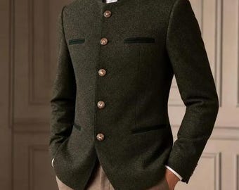 Giacca Trachten in lana verde austriaca, blazer bavarese per l'Oktoberfest.