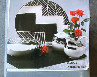 Rare NEW Sango Black Dimension Larry Laslo Serving Set Platter Bowl Sugar Creamer