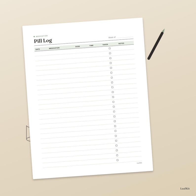 Utskrivbar medicinspårare | Ifyllbar PDF-vårdgivarepärm, pillerlogg, medicinlista, vitala värden och möteslogg | Letter A4 bild 8