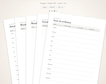 Homeschool Planner Printable | Fillable PDF Attendance Log, Lesson Planner, Reading and Grade Records | Letter A4