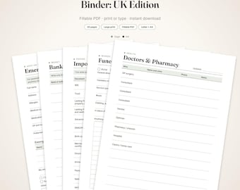 UK If Something Happens to Me Binder | Large Print Fillable PDF Emergency Binder, End of Life Planner, Family Organiser | A4