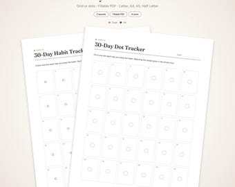 Utskrivbar 30-dagars vanerapport | Ifyllningsbar PDF-rutnät och punktlayout | Brev A4 A5 Halvt brev | Direktnedladdning