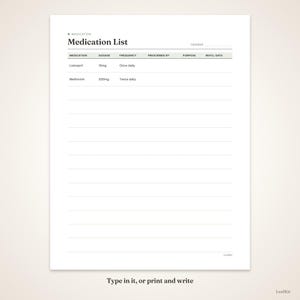 Utskrivbar medicinspårare | Ifyllbar PDF-vårdgivarepärm, pillerlogg, medicinlista, vitala värden och möteslogg | Letter A4 bild 4
