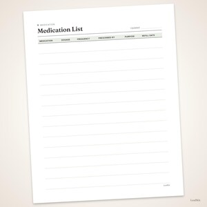 Utskrivbar medicinspårare | Ifyllbar PDF-vårdgivarepärm, pillerlogg, medicinlista, vitala värden och möteslogg | Letter A4 bild 3