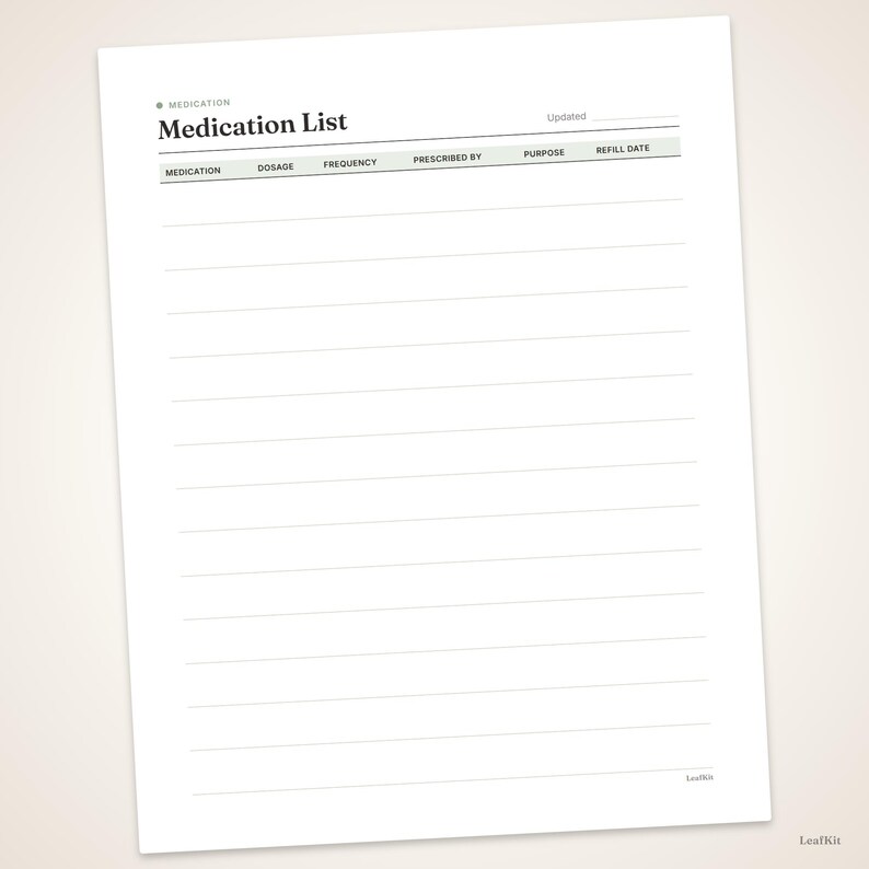 Utskrivbar medicinspårare | Ifyllbar PDF-vårdgivarepärm, pillerlogg, medicinlista, vitala värden och möteslogg | Letter A4 bild 3