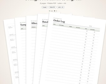 Cottage Food Labels Printable | Fillable PDF Label Sheet, Temperature and Allergen Log, Batch and Sales Log | Letter A4