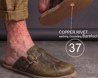 Handgemaakte leren herenslippers in blotevoetenstijl | Franse zool, minimalistische loafers