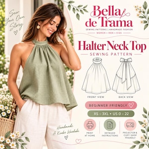 Patron de couture pour débutante : haut dos nu à col licou, blouse d'été à nouer (PDF)