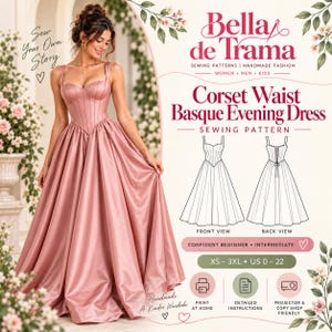 Corset Waist Basque Evening Gown Sewing Pattern (PDF)