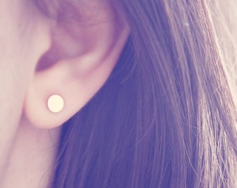 tiny disc studs - minimalist modern dainty earrings (one pair) / raw brass - gift for her