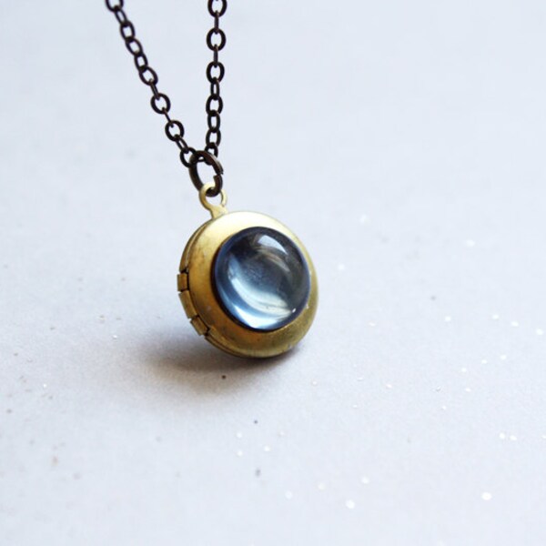 sapphire // tiny locket / Gift for her under 20 usd