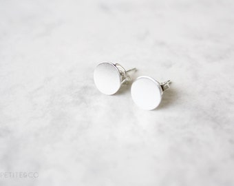 silver tone disc post stud earrings - simple, dainty, geometric, minimalist jewelry - gift for her