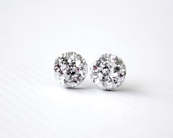 silver rocks - faux druzy stone earring studs / minimalist modern jewelry / gift for her