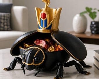 Pharaoh Crown Scarab Sugar Bowl - 3D Printed Egyptian Beetle Tabletop Accent for Coffee and Tea Stations