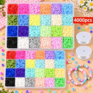 Set voor het maken van een armband met 4000 platte kralen – veelkleurige schijfkralen, touw (DIY sieraden)