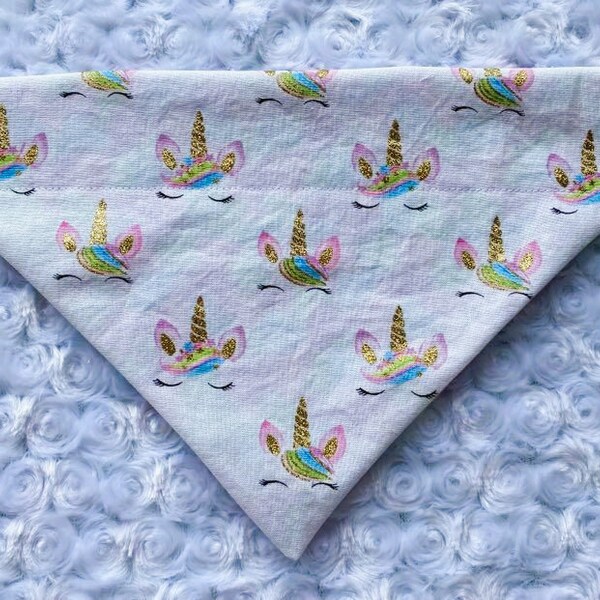 Sparkly Gold Unicorn Reversible Over the Collar Dog Bandana