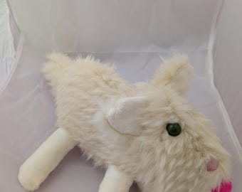 Handmade Cream Plush Wolf Stuffed Animal - Floppy Wolf Plushie - Made to Order - 7 inches tall 10 inches wide