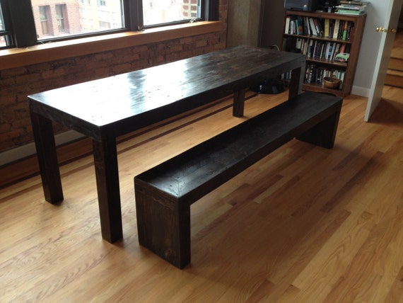 Modern Style Reclaimed Wood Dining Table Set 1 Bench Etsy