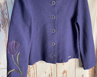 Vintage Geiger Austria Boiled Wool Jacket Trachten Purple Blazer