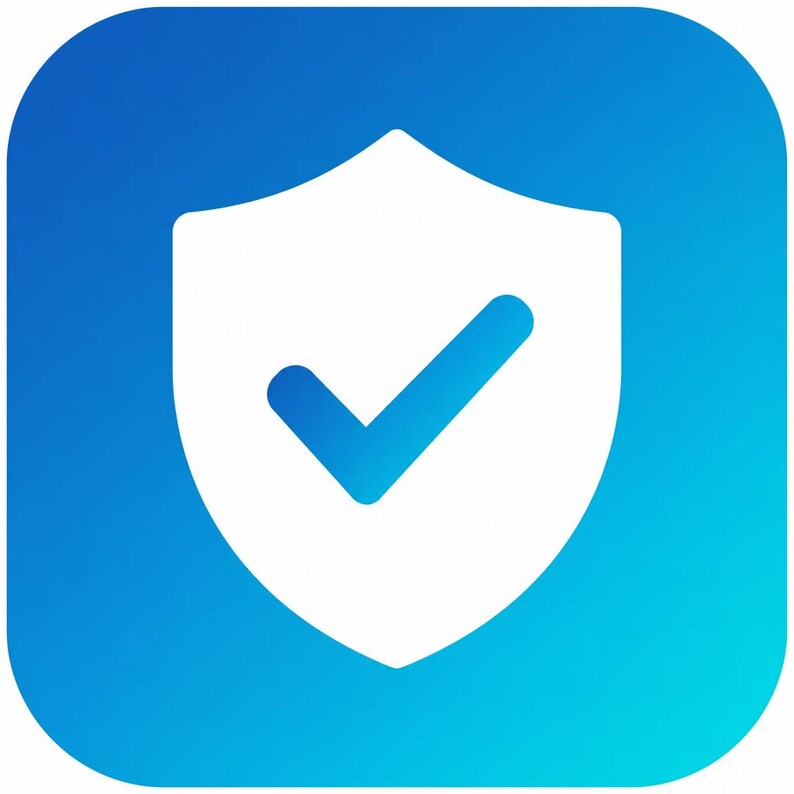 Puede incluir: Un icono cuadrado con esquinas redondeadas que presenta un fondo de degradado azul que transita de un tono m&aacute;s oscuro en la parte superior a uno m&aacute;s claro en la inferior. Centrado hay un escudo blanco con un s&iacute;mbolo de marca de verificaci&oacute;n.