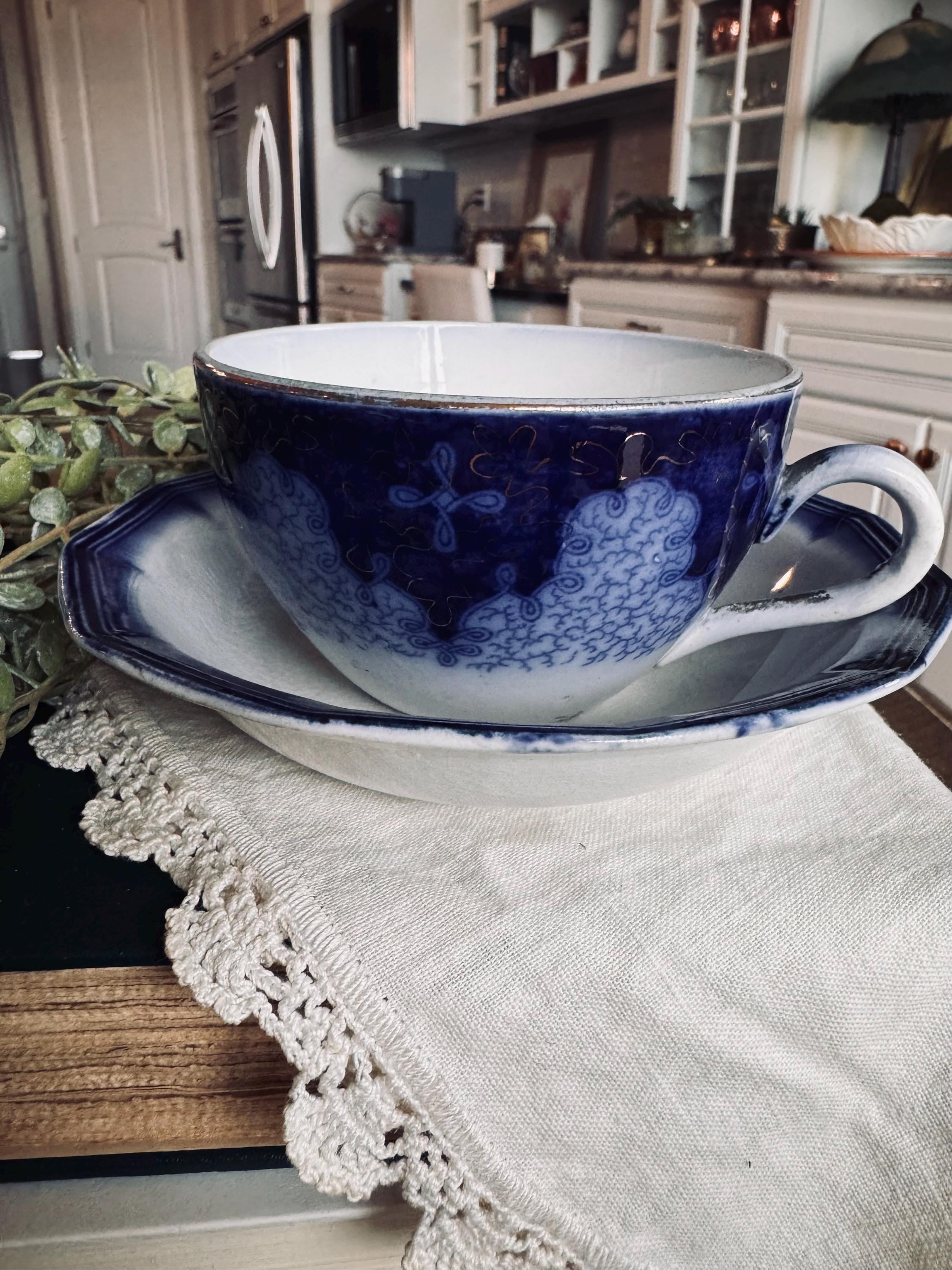 Flow Blue Cups and Saucers - Etsy