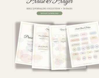 Praise & Prayer Bible Journaling Collection, Scripture Cards, Tabs, Bookmarks (PDF)