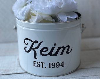Farmhouse Decor,Anniversary Tin, Cookie Tin, Gift Basket, Personalized Storage, Personalized Tin, Personalized Planter, Address Tin