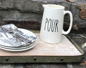 Farmhouse Milk Pitcher,Farmhouse Pitcher, Pour Pitcher, Farmhouse Decor, White Pitcher, Ceramic White Pitcher, Milk Pitcher