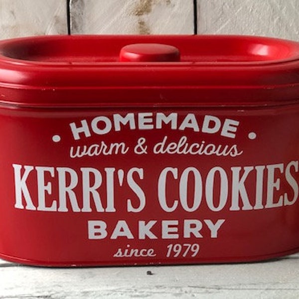 Personalized Tin, Farmhouse  Decor, Farmhouse Kitchen Decor, Cookie Tin, Bakery Decor, Personalized Gift, Personalized Decor, Bakery Tin