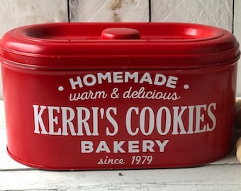 Personalized Tin, Farmhouse  Decor, Farmhouse Kitchen Decor, Cookie Tin, Bakery Decor, Personalized Gift, Personalized Decor, Bakery Tin