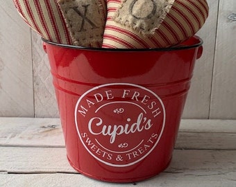 Farmhouse Decor, Valentines Decor, Valentines Bucket, Valentines Pail, Treat Pail, Decorative Holiday Pail, Decorative Holiday Bucket