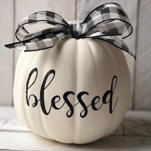 Fall Decor, Painted Pumpkin, Blessed Pumpkin, Decorated Pumpkin, Farmhouse Decor, Halloween Decor, Thanksgiving Decor, Buffalo Check Decor