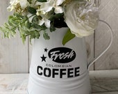 Farmhouse Decor, White Enamel Pitcher, White Farm Pitcher, Coffee Decor, Coffee Bar Decor, Farmhouse Kitchen Decor, Farmhouse Kitchen