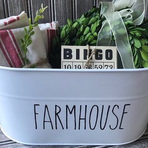 Farmhouse Decor, Farmhouse Planter, Personalized Decor, Farmhouse Tub, Personalized Tin, Bathroom Storage, Kitchen Storage, Storage Tin