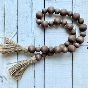 Farmhouse Decor, Wood Bead Garland with Tassels, Bead Garland, Wood Bead Strands, Wood Bead Garland, Farmhouse Garland, Farmhouse Beads