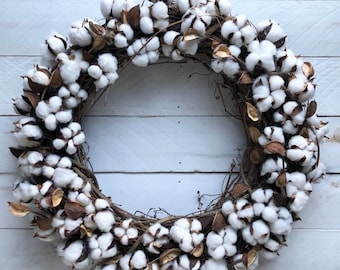 Farmhouse Decor, Farmhouse Wreath, Cotton Boll Wreath, Cotton Wreath, Cotton Branch Wreath, Year Round Wreath,Farmhouse Wall Decor