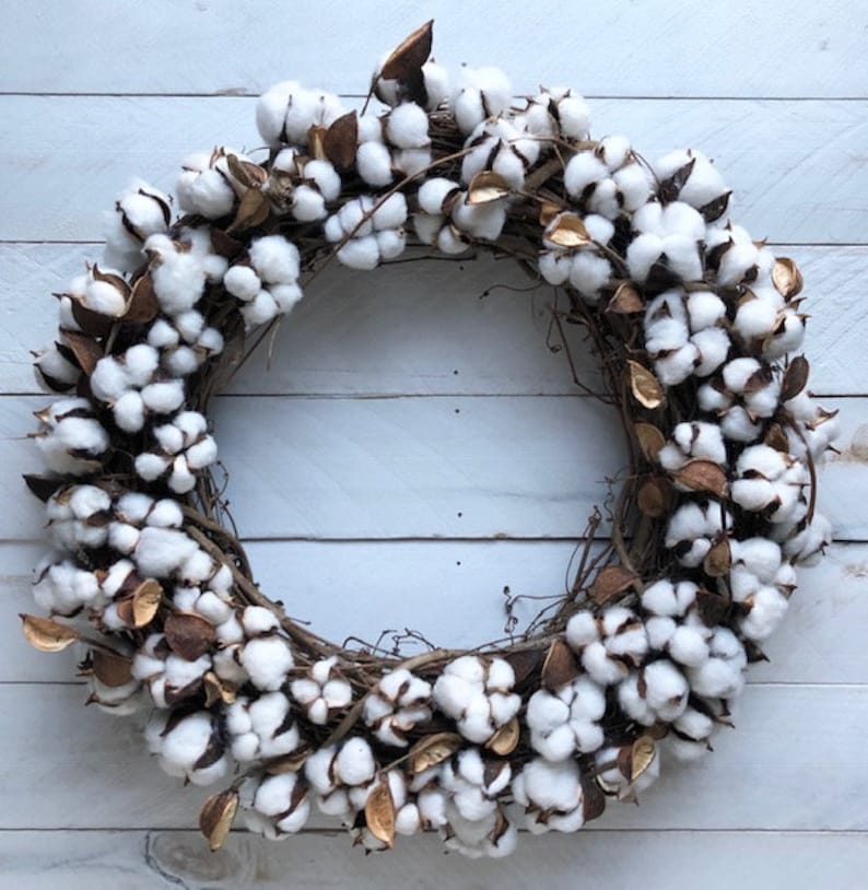 Farmhouse Decor, Farmhouse Wreath, Cotton Boll Wreath, Cotton Wreath, Cotton Branch Wreath, Year Round Wreath,Farmhouse Wall Decor image 1