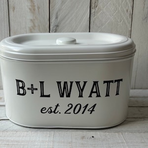 Farmhouse Decor, Personalized Cookie Tin, Shower Gift, Tin Year Anniversary, Personalized Gift,Kitchen Storage,Personalized Tin,Anniversary